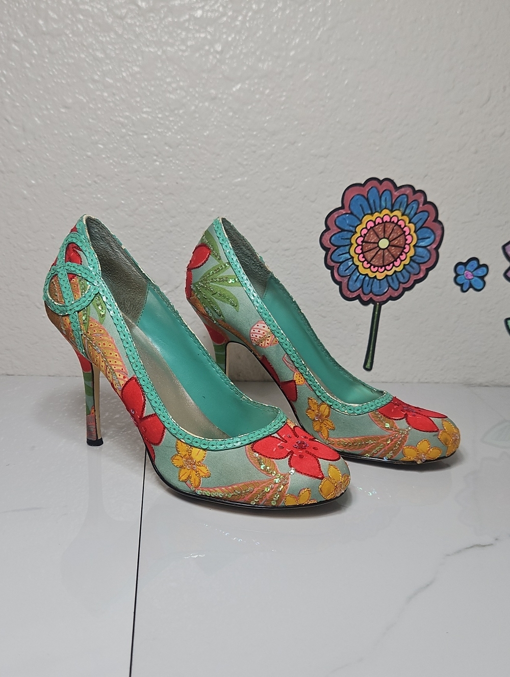 JLO by Jennifer Lopez Floral Sequin Pumps Heels Y2K Size 7